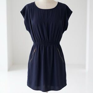 One Clothing| Navy Lightweight Mini Dress w/Cap Sleeves & Zipper Details Sz L